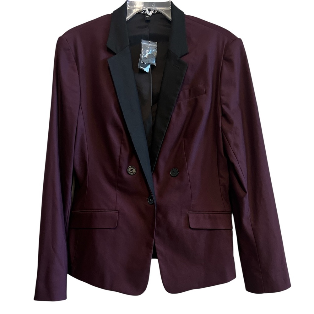 Express Burgundy Tailored Jacket With Black Trim Size 12 NEW